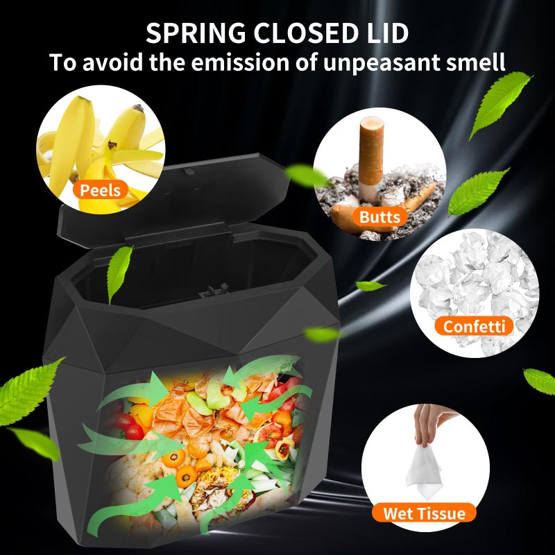Wontolf Mini Car Trash Can Bin Garbage Can with Lid and 60pcs Trash Bags, ABS Diamond Design Dustbin Car Organizer Container Accessories - Image 4