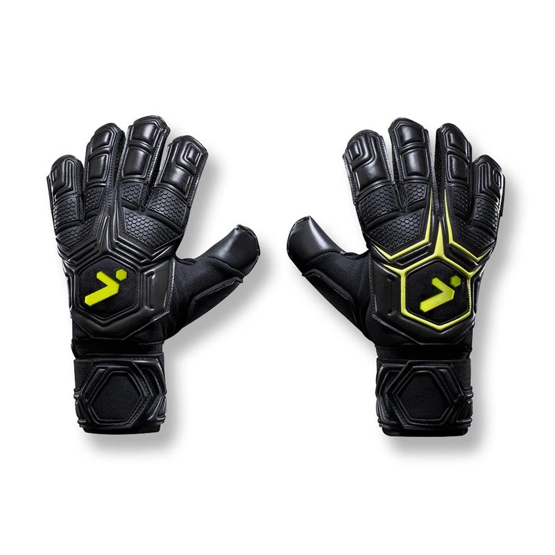 Storelli Gladiator Pro 30 Goalkeeper Gloves Breathable HighImpact Hand Protection with 5 Removable Finger Spines Premium Hand Grip for Soccer Goalies 1 Pair Black Yellow Size 8