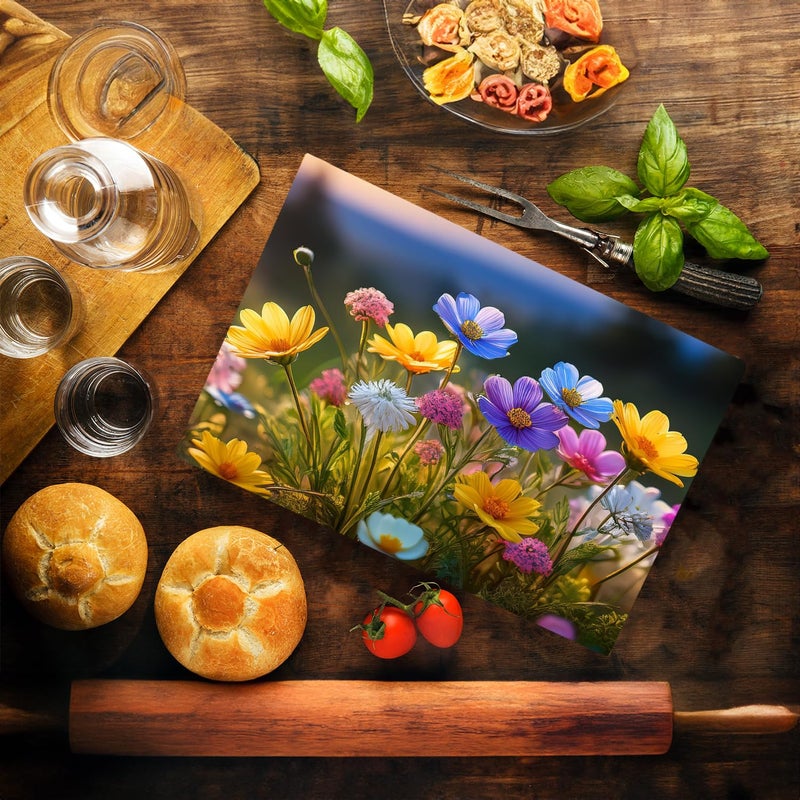 DAJDC Wildflowers Floral Pattern Flower Love Kitchen Glass Cutting Board Decorative Valentine's Mother's Day Gift For Her Flowers (Wildflowers) - Image 2