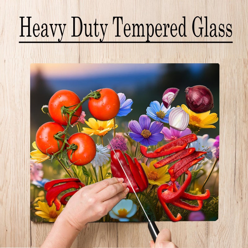 DAJDC Wildflowers Floral Pattern Flower Love Kitchen Glass Cutting Board Decorative Valentine's Mother's Day Gift For Her Flowers (Wildflowers) - Image 4