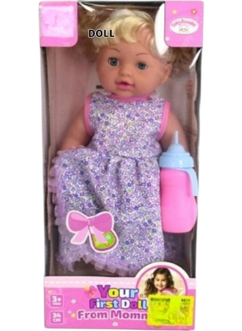 Baby Doll Playset with Feeding Bottle For Girls