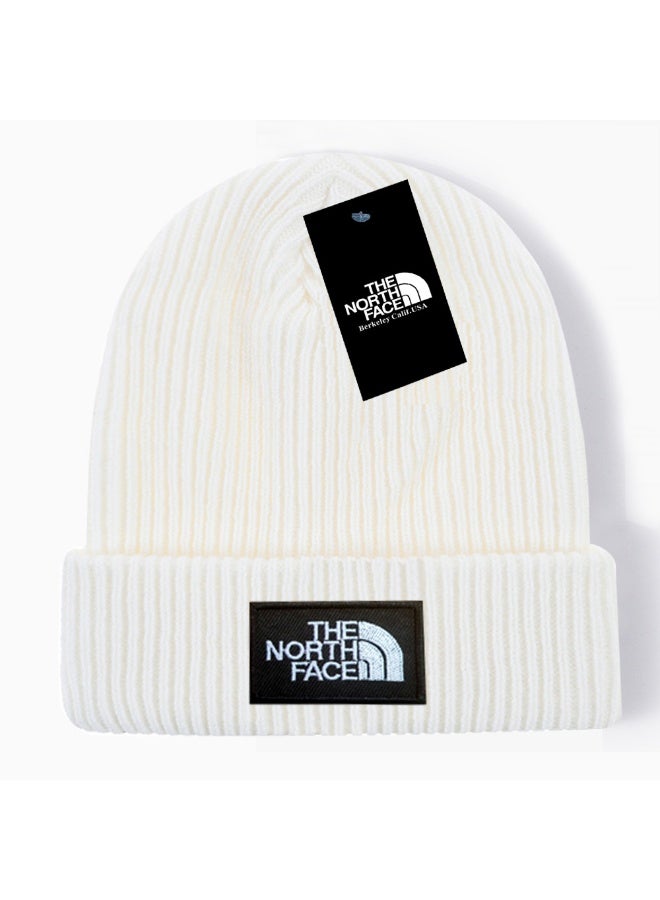 The North Face Cream White Ribbed Knit Beanie – Minimalist Winter Streetwear Warm Cap 587Size