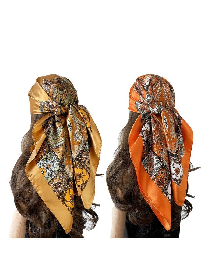 OXYGLOBE 2 PCS Head Scarf for Women,90cm(35.43in) Scarf for Women, Fashion Print Scarf for Women, Exquisite Comfy and Beautiful Beach Headwraps, Neck Scarf Hair Wrap Gift for Ladies - Image 1