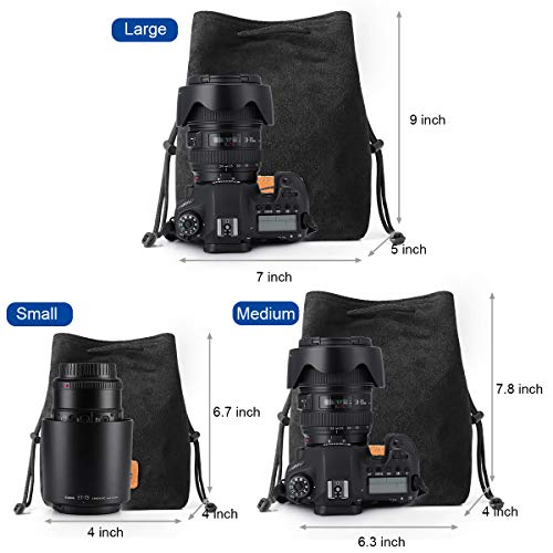 S-ZONE Soft Camera Bag DSLR Insert Handbag Drawstring Lens Case Compatible with Canon Nikon Sony - Image 3