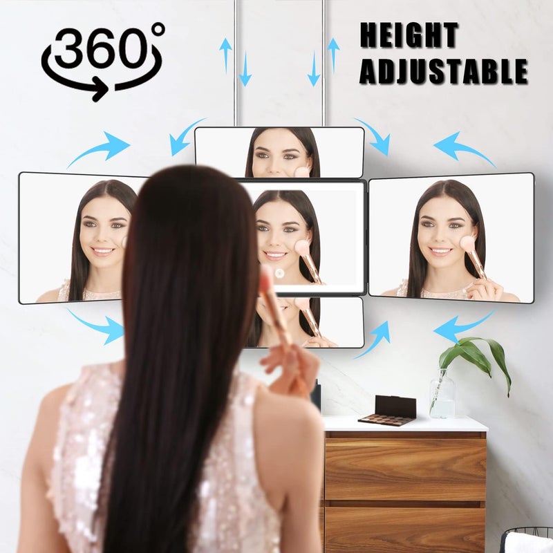اوليباي مرآة OLIBUY خماسية الاتجاهات، مرآة 360 درجة لقص الشعر والتضفير الذاتي مع LED قابل لإعادة الشحن وخطافات قابلة للتعدي�� - Image 4