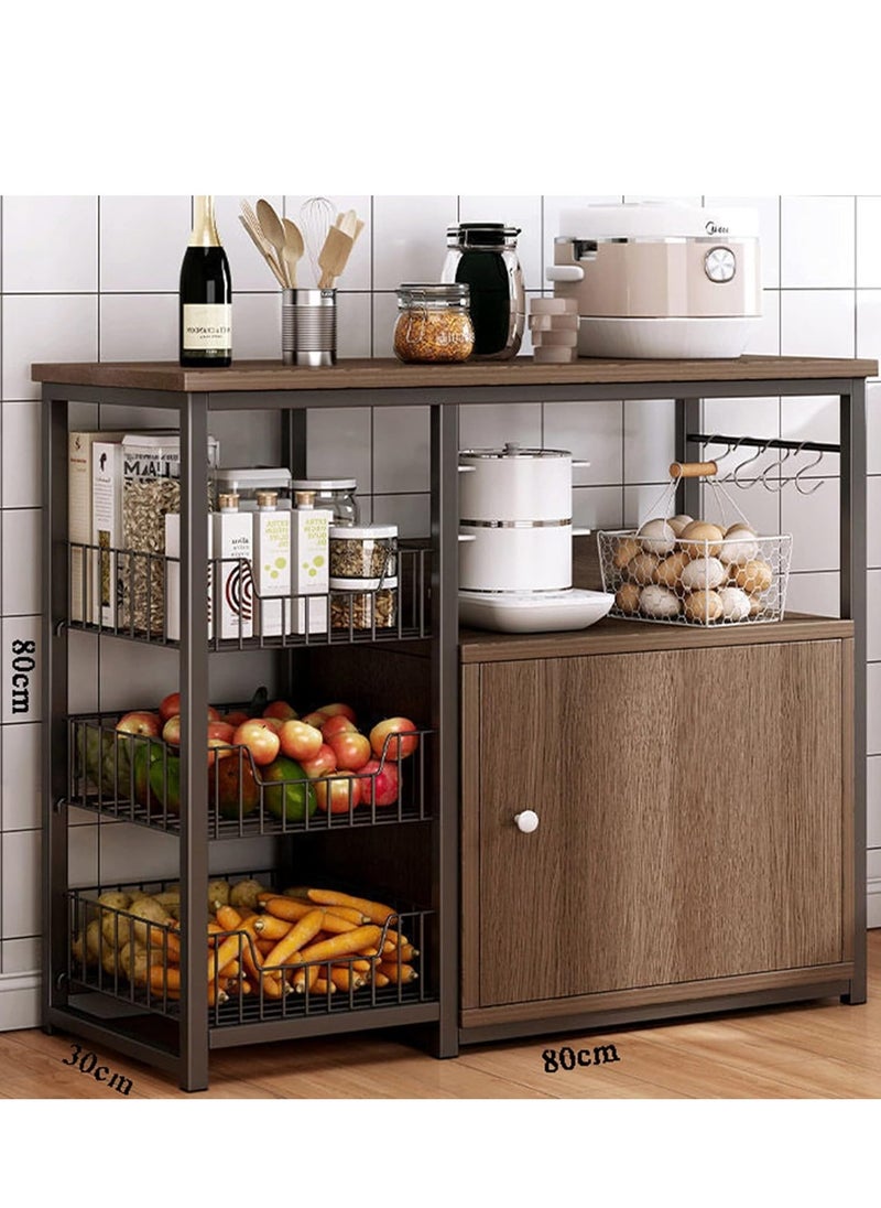 AGD Coffee Storage cabinet, multi-shelf kitchen, with hooks, closed storage space, multi-functional storage rack for microwave oven.  - Image 4