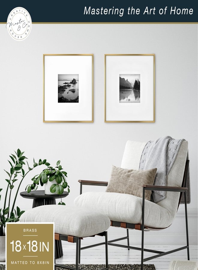 MCS Master & Co. Foundry Metal 18x18 Square Picture Frame, Display Pictures 8x8 With Mat or 18x18 Without Mat, Wall Hanging Frame for Photos & Posters, Brass (2-Pack) - Image 2