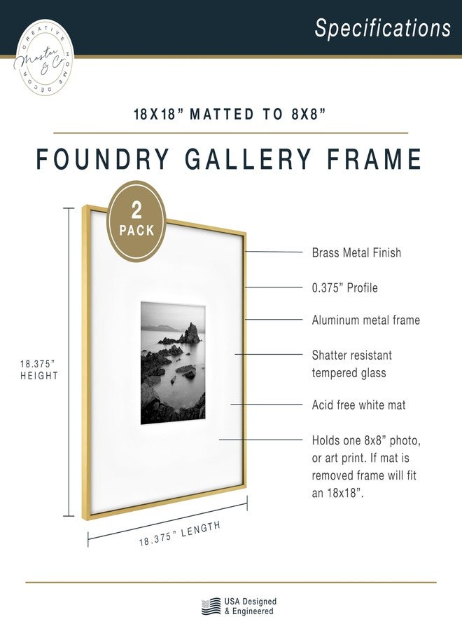 MCS Master & Co. Foundry Metal 18x18 Square Picture Frame, Display Pictures 8x8 With Mat or 18x18 Without Mat, Wall Hanging Frame for Photos & Posters, Brass (2-Pack) - Image 3