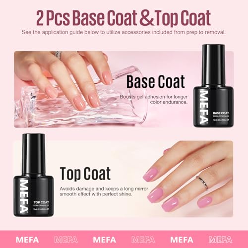 MEFA 19 Pcs Gel Nail Polish Kit with U V Light, 12 Colors All Seasons Nude Milky White Soak Off Gel Polish Nail Set with Base Top Coat Essential Manicure Tools Beginners Salon Nails DIY Art - Image 4