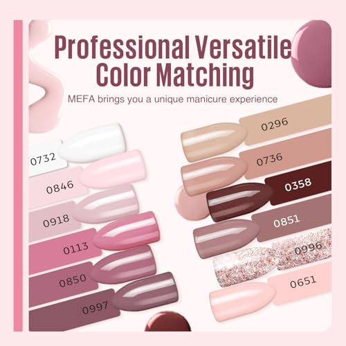 MEFA 19 Pcs Gel Nail Polish Kit with U V Light, 12 Colors All Seasons Nude Milky White Soak Off Gel Polish Nail Set with Base Top Coat Essential Manicure Tools Beginners Salon Nails DIY Art - Image 2