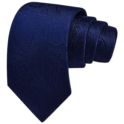 GUSLESON Mens Navy Blue Tie for Wedding Dark Blue Silk Paisley Necktie Pocket Square Cufflinks and Lapel Pin Brooch Set (IN6103-22) - Image 3