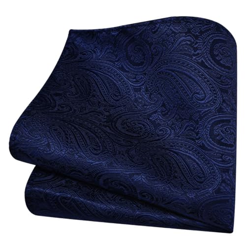 GUSLESON Mens Navy Blue Tie for Wedding Dark Blue Silk Paisley Necktie Pocket Square Cufflinks and Lapel Pin Brooch Set (IN6103-22) - Image 4