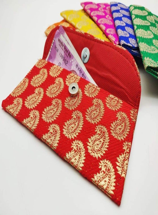 Shop Buzz Pack of 12 Premium Raw Silk Fabric Brocade Design Money Gift Envelopes for Wedding/Marriage/Bday of Premium Quality Exclusively - Red Colour/Deep Red Colour. (12 pcs) - Image 2
