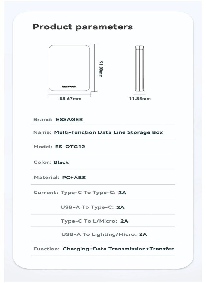 Essager 4 in 1 USB C To USB C Cable PD 60W Fast Charging Data Cord for iPhone Xiaomi Type C Micro Cable With Storage Box and a phone stand