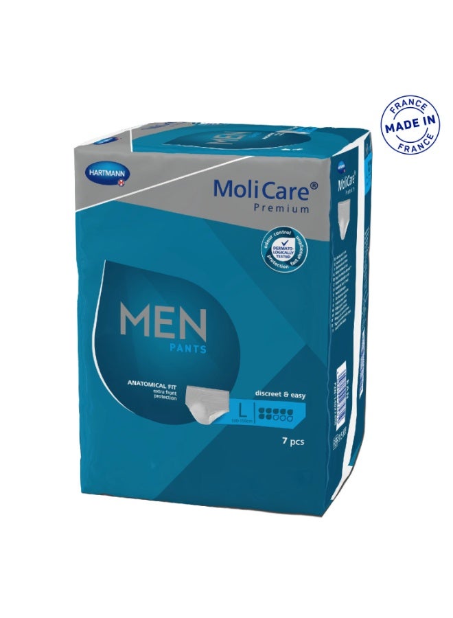 مولي كير موليكير  بريميوم  مان بانتس,  سراويل للرجال  للسلَس الخفيف ,سراويل صحية للكبار ،  كبير,  7 قطرات, 7 قطع /حزمة - Image 1