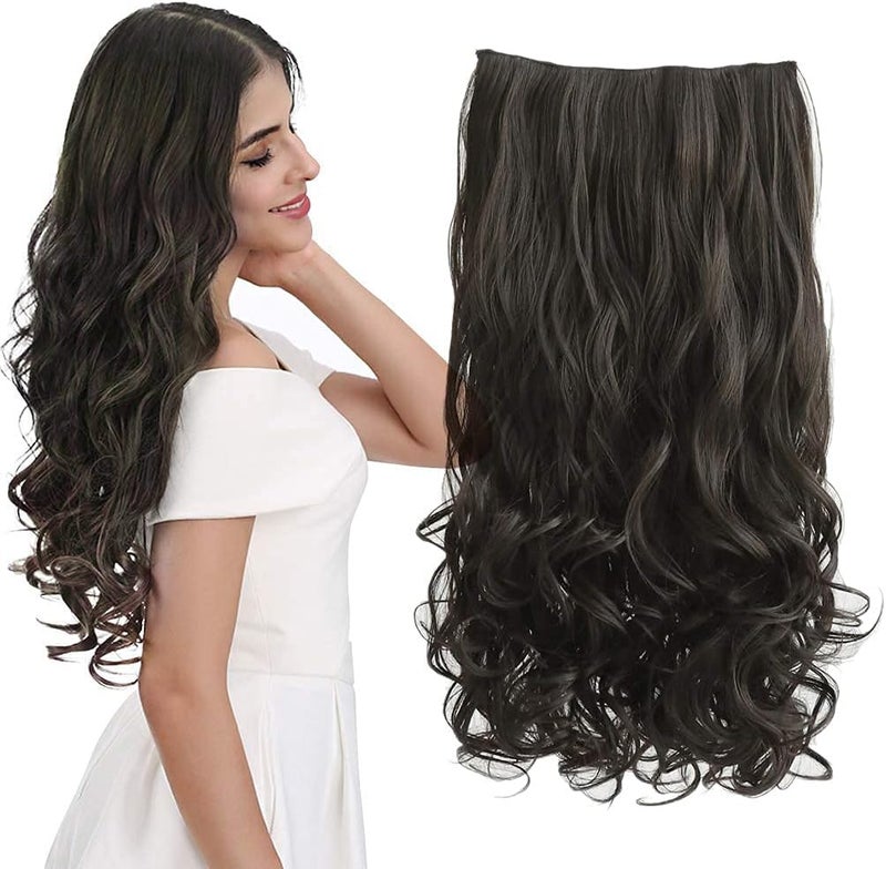 REECHO 24” Hair Extensions Clip ins, 1-Pack 3/4 Full Head Wavy Black Brown Hair Extensions Synthetic Hairpiece for Women - Image 1
