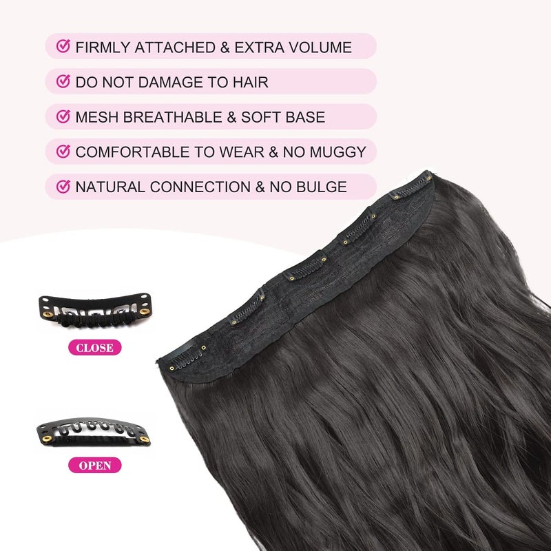 REECHO 24” Hair Extensions Clip ins, 1-Pack 3/4 Full Head Wavy Black Brown Hair Extensions Synthetic Hairpiece for Women - Image 3