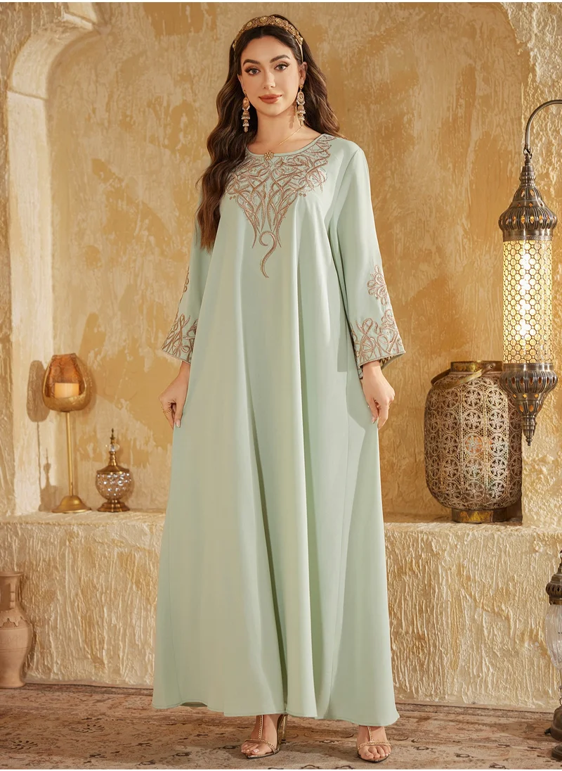 Madam Uniq Light Green Minimalist Embroidered Dress