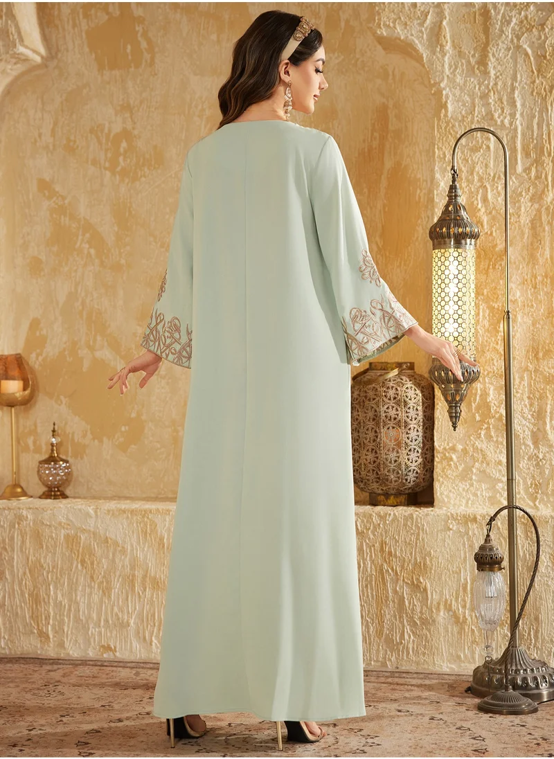 Madam Uniq Light Green Minimalist Embroidered Dress