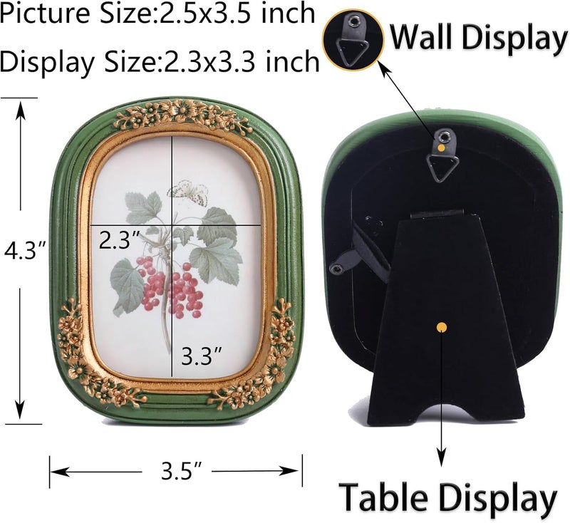 SIKOO 2.5x3.5 Vintage picture frames Small Wallet Size Picture frames Wall Mount and Tabletop Vintage Wall Decor Green and Gold - Image 2