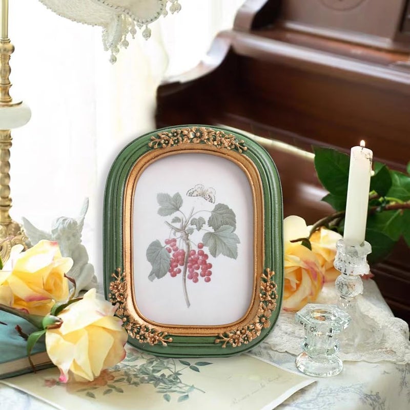 SIKOO 2.5x3.5 Vintage picture frames Small Wallet Size Picture frames Wall Mount and Tabletop Vintage Wall Decor Green and Gold - Image 3