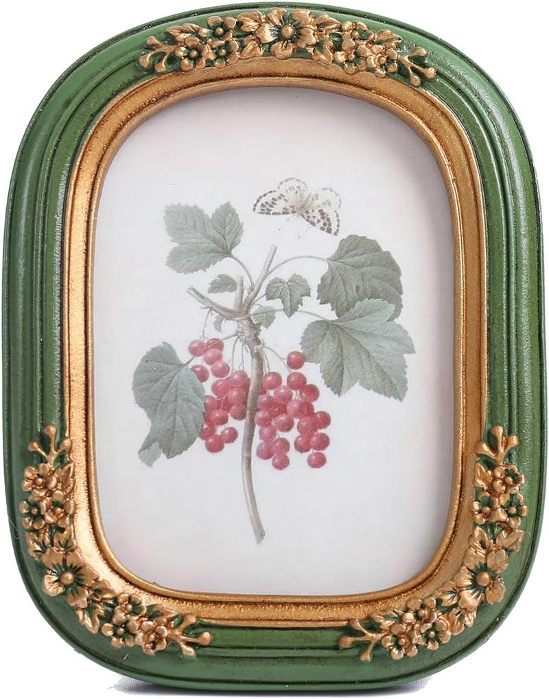 SIKOO 2.5x3.5 Vintage picture frames Small Wallet Size Picture frames Wall Mount and Tabletop Vintage Wall Decor Green and Gold - Image 1