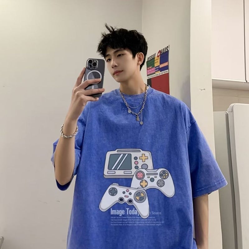 Washed Old Short Sleeve Men'S Summer Fashion Brand Trendy Heavy Cotton T-Shirt Oversize Plus Size American Retro Half Sleeve - Image 5