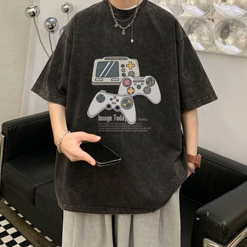 Washed Old Short Sleeve Men'S Summer Fashion Brand Trendy Heavy Cotton T-Shirt Oversize Plus Size American Retro Half Sleeve - Image 3
