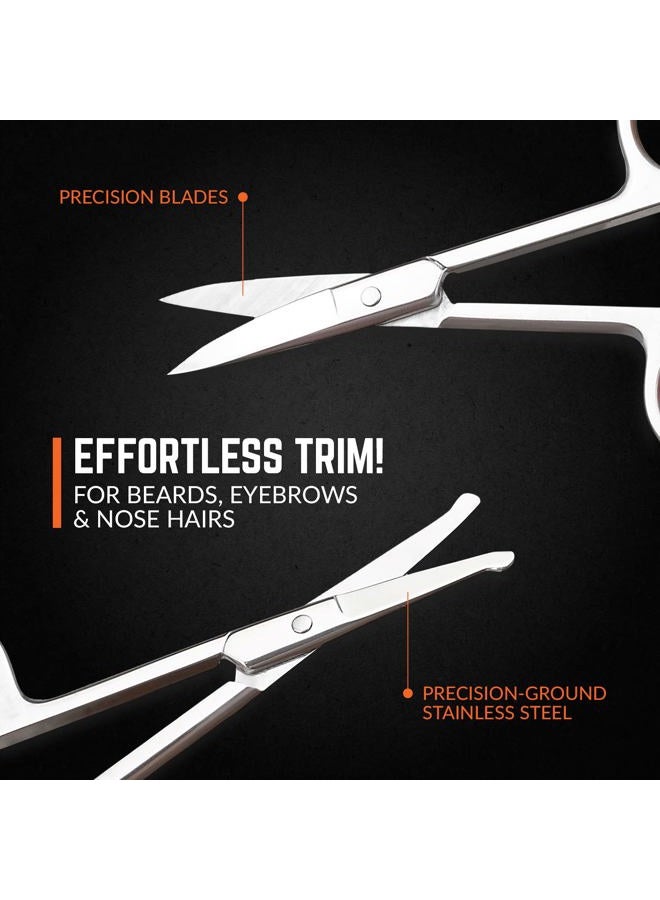 MEDca Stainless Steel Grooming Scissors - Eyebrow Scissor, Beard & Mustache Trimming Set, Small Curved & Rounded Tip Facial Hair Trimmer Kit for A Much Safer Ear, Nose Hair Clipper for Men & Travel Case - Image 4