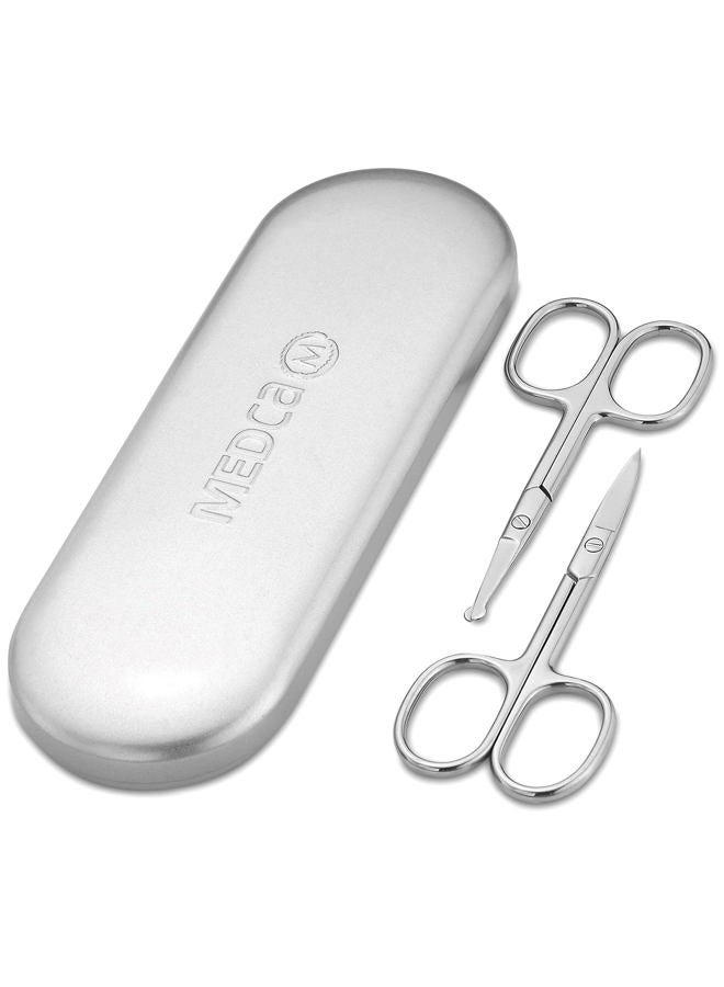 MEDca Stainless Steel Grooming Scissors - Eyebrow Scissor, Beard & Mustache Trimming Set, Small Curved & Rounded Tip Facial Hair Trimmer Kit for A Much Safer Ear, Nose Hair Clipper for Men & Travel Case - Image 1