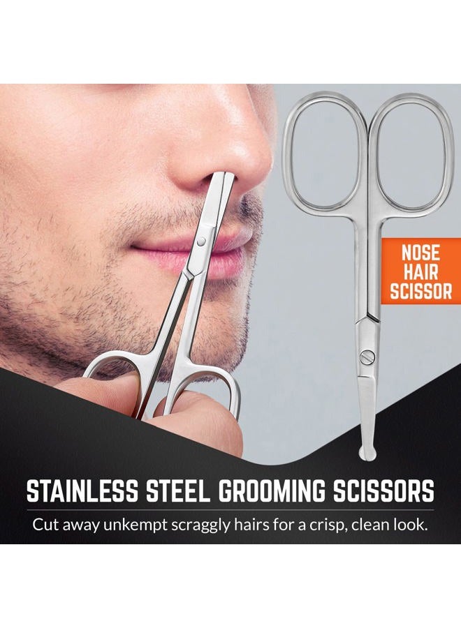 MEDca Stainless Steel Grooming Scissors - Eyebrow Scissor, Beard & Mustache Trimming Set, Small Curved & Rounded Tip Facial Hair Trimmer Kit for A Much Safer Ear, Nose Hair Clipper for Men & Travel Case - Image 2