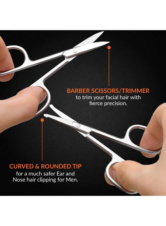 MEDca Stainless Steel Grooming Scissors - Eyebrow Scissor, Beard & Mustache Trimming Set, Small Curved & Rounded Tip Facial Hair Trimmer Kit for A Much Safer Ear, Nose Hair Clipper for Men & Travel Case - Image 5