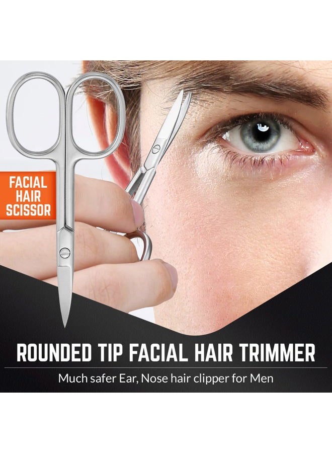 MEDca Stainless Steel Grooming Scissors - Eyebrow Scissor, Beard & Mustache Trimming Set, Small Curved & Rounded Tip Facial Hair Trimmer Kit for A Much Safer Ear, Nose Hair Clipper for Men & Travel Case - Image 3