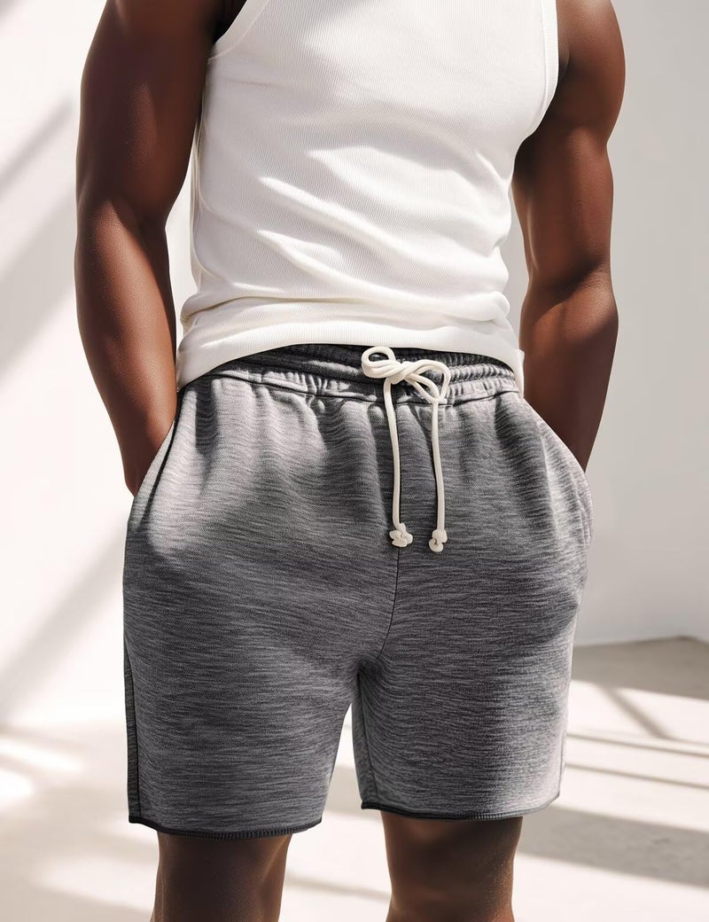 Zengjo Lounge Shorts Men 6 Inch Comfy Knit with Pockets(Marled Black,S) - Image 3