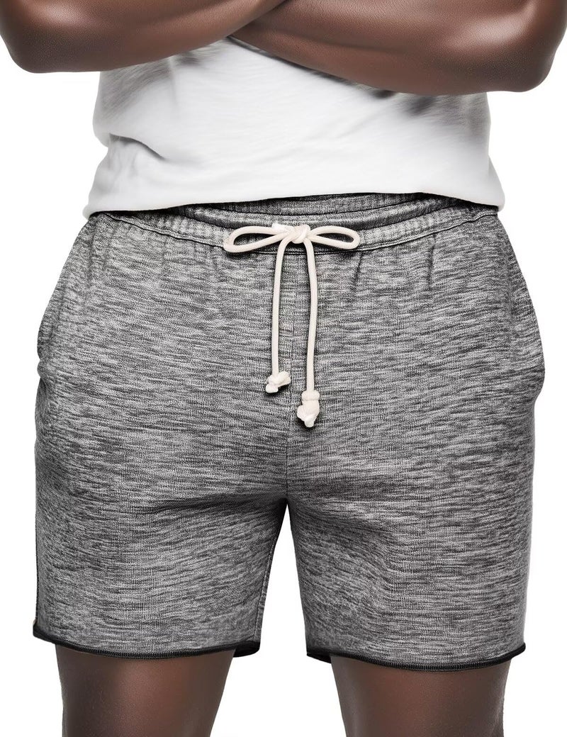 Zengjo Lounge Shorts Men 6 Inch Comfy Knit with Pockets(Marled Black,S) - Image 1