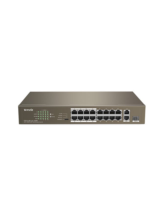 تيندا TEF1118P-16-150W 16FE+2GE/1SFP محول سطح المكتب مع 16 منفذ PoE بني - Image 1