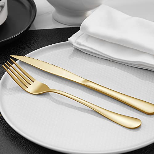 Xingjiake 12-Piece Gold Steak Knives Set, Stainless Steel Serrated Dinner Knives, Dishwasher Safe - Image 4