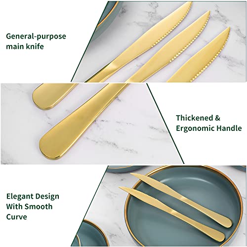 Xingjiake 12-Piece Gold Steak Knives Set, Stainless Steel Serrated Dinner Knives, Dishwasher Safe - Image 5