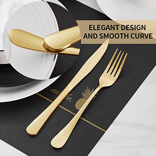 Xingjiake 12-Piece Gold Steak Knives Set, Stainless Steel Serrated Dinner Knives, Dishwasher Safe - Image 3
