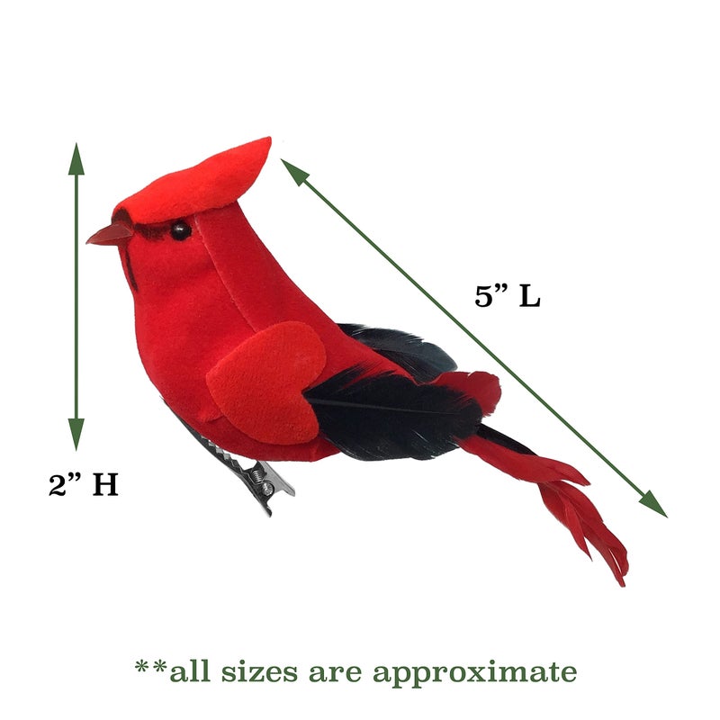 بانبيري ديزاينز مقطع الكاردينال على زخرفة زخرفة شجرة عيد الميلاد - جسم مزدحم باللون الأحمر والأجنحة والريش - مجموعة من 12 - كل منها 5 "" طويل - Image 2