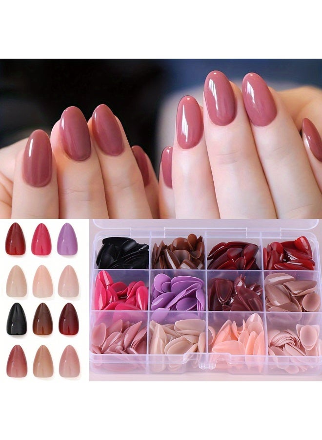 مجموعة أظافر صناعية من 12 لونًا، 144 قطعة أظافر صناعية مستقيمة لامعة ملونة، تغطية كاملة لأظافر صناعية بأطراف أكريليك، تصميم مانيكير وديكور للنساء والفتيات، أظافر اصنعيها بنفسك - Image 3