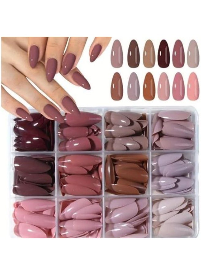 مجموعة أظافر صناعية من 12 لونًا، 144 قطعة أظافر صناعية مستقيمة لامعة ملونة، تغطية كاملة لأظافر صناعية بأطراف أكريليك، تصميم مانيكير وديكور للنساء والفتيات، أظافر اصنعيها بنفسك - Image 1