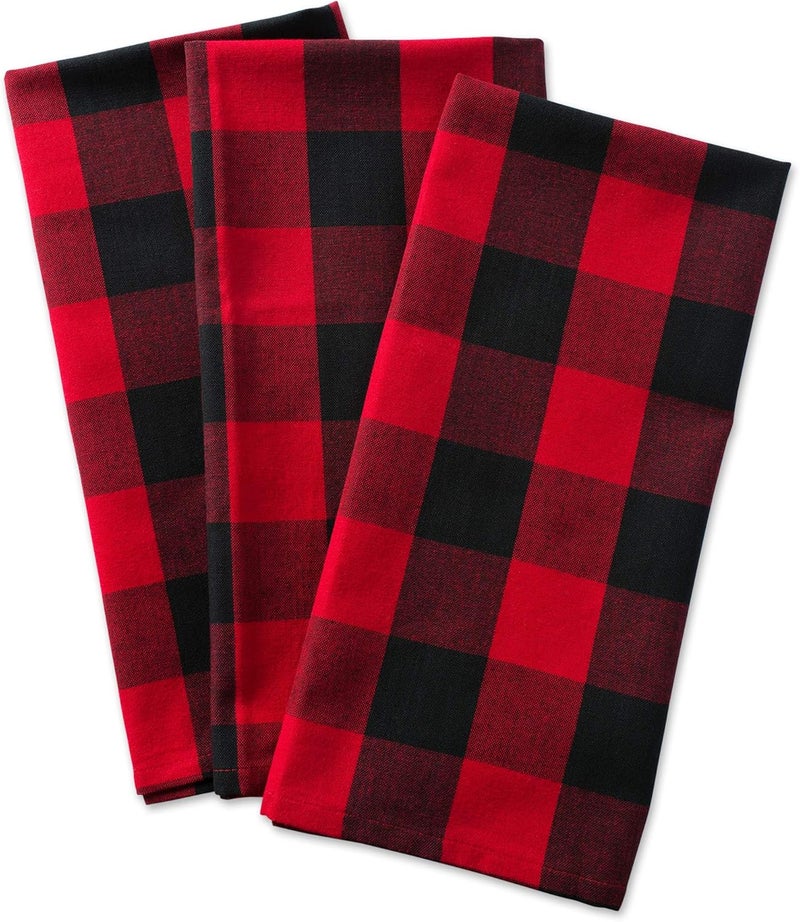 DII Buffalo Check Kitchen Collection, Classic Farmhouse Dishtowel Set, 20x30, Red & Black, 3 Piece - Image 2