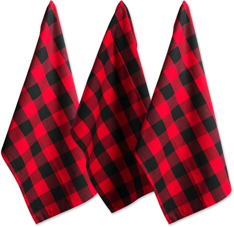 DII Buffalo Check Kitchen Collection, Classic Farmhouse Dishtowel Set, 20x30, Red & Black, 3 Piece - Image 1