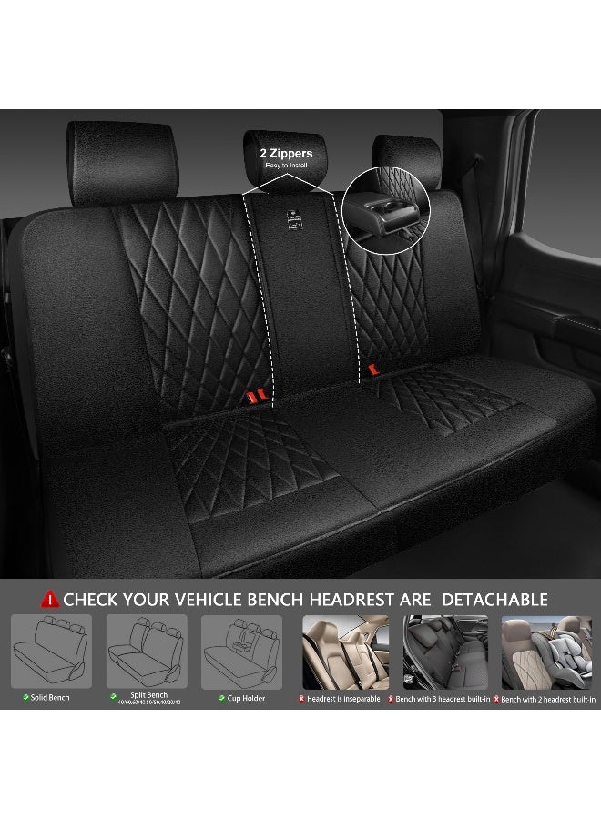 CAR PASS 5 Seats Piping Luxury Faux Leather Seat Covers Full Set AntiSlip Waterproof Seat Covers Compatible with Front Armrests Universal Fit for SuvsVansTrucksAirbag Compatible Pure Black - Image 3