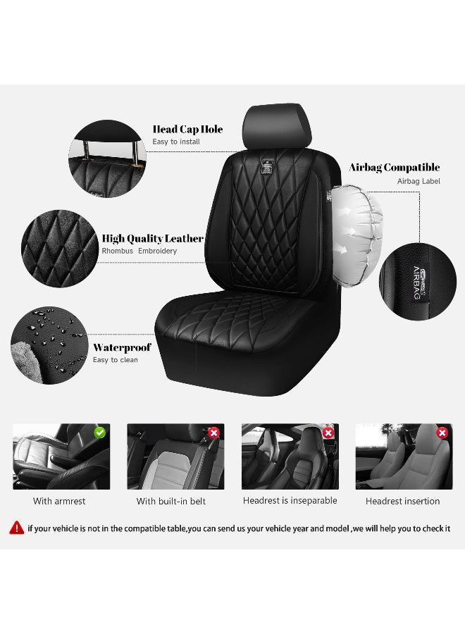 CAR PASS 5 Seats Piping Luxury Faux Leather Seat Covers Full Set AntiSlip Waterproof Seat Covers Compatible with Front Armrests Universal Fit for SuvsVansTrucksAirbag Compatible Pure Black - Image 4