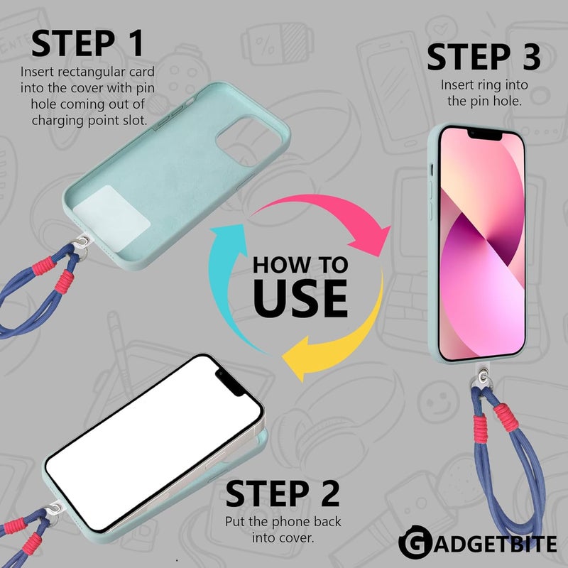 GadgetBite حبل هاتف لآيفون مع سلسلة تعليق وحبل معصم متعدد الاستخدامات - أزرق سماوي وبرتقالي نيون - Image 2