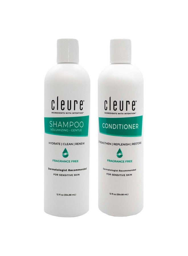 Cleure Shampoo And Conditioner Set Sulfate Free, Fragrance Free For Sensitive Skin - Volumizing Shampoo & Hydrating Conditioner (12 Oz Each, Pack Of 2)  - Image 1