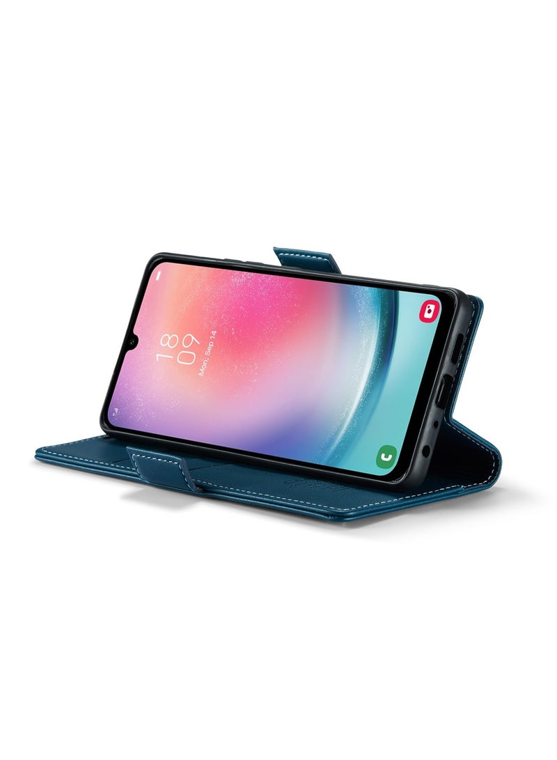 CaseMe Phone Case Luxury PU Leather Design Anti Fingerprint 023 Flip Cover Card Slot Holder Cover For Samsung Galaxy A24 (Blue) - Image 2