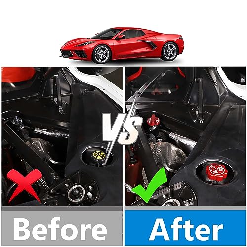 CHEAYAR Aluminium Alloy Engine Oil Cap Radiator Cap Washer Cap Brake Fluid Cap Cover Trim Compatible with Chevrolet Corvette C8 2020-2023, Engine Cap Cover Set C8 Accessories 4PCS (Aluminum - Red) - Image 2